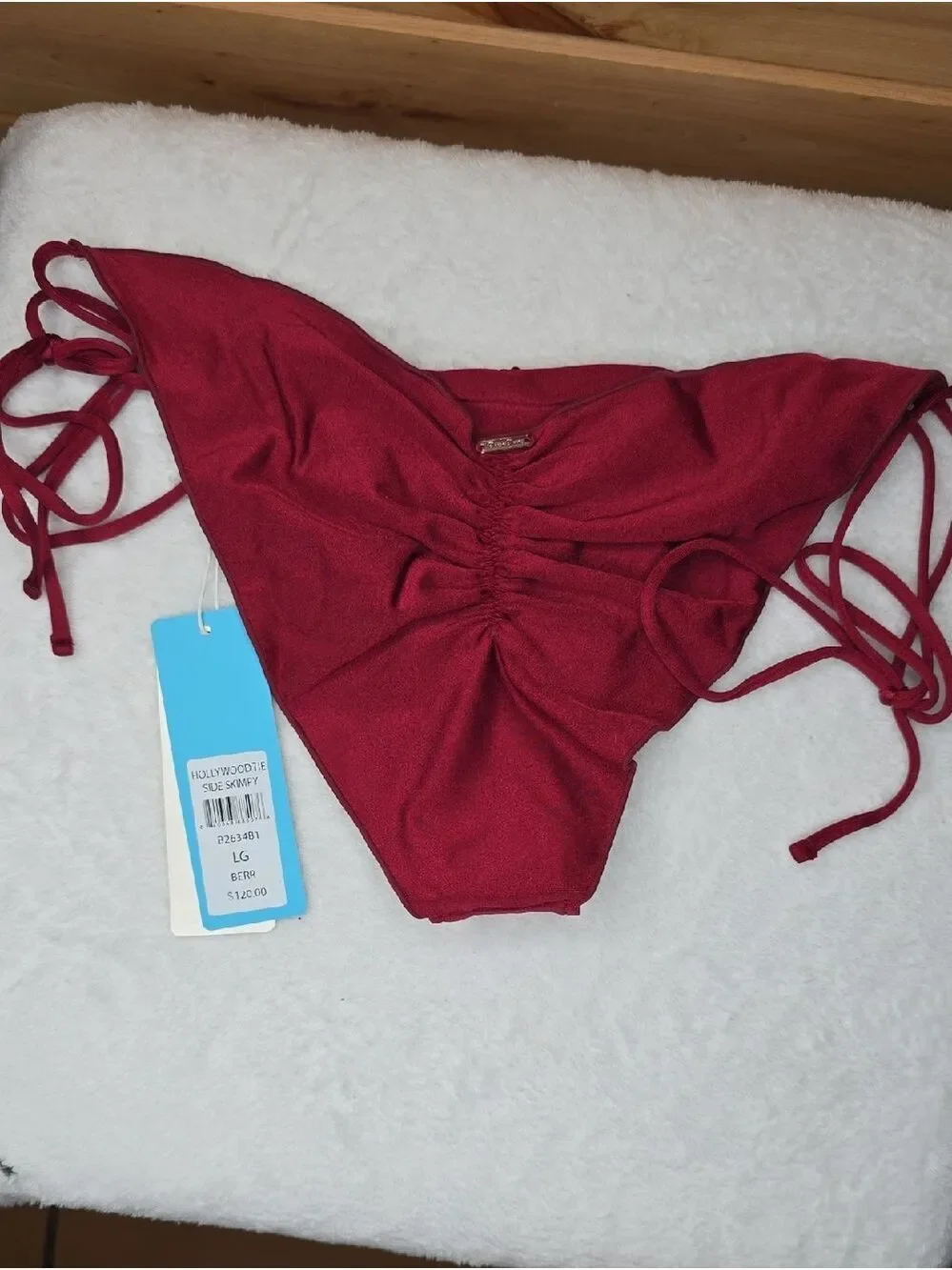 Beach Bunny Hollywood Tie Side Skimpy - Berry Sz Large NWT